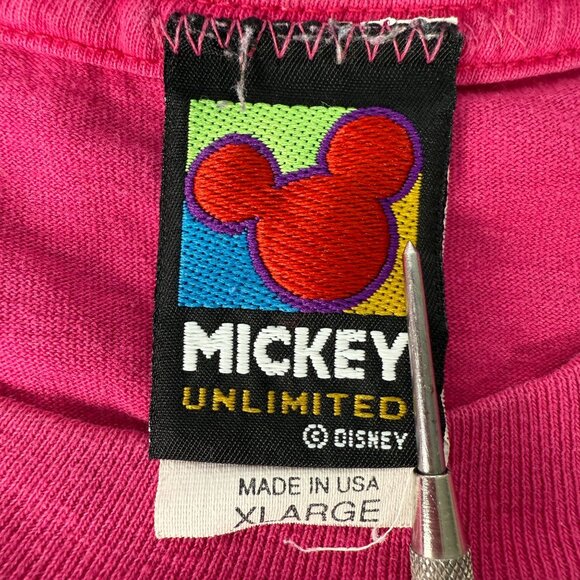 Vintage Mickey Unlimited Disney XL Pink T-Shirt Single Stitch 90s Classic Style - Picture 5 of 8
